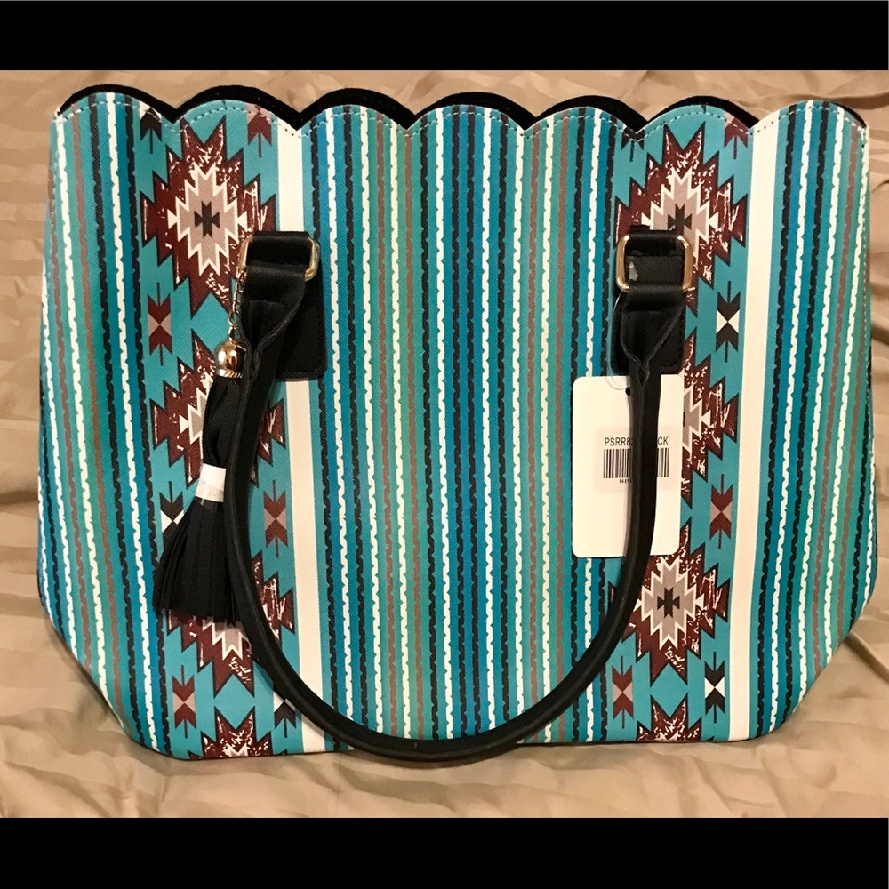 Scalloped faux leather tote